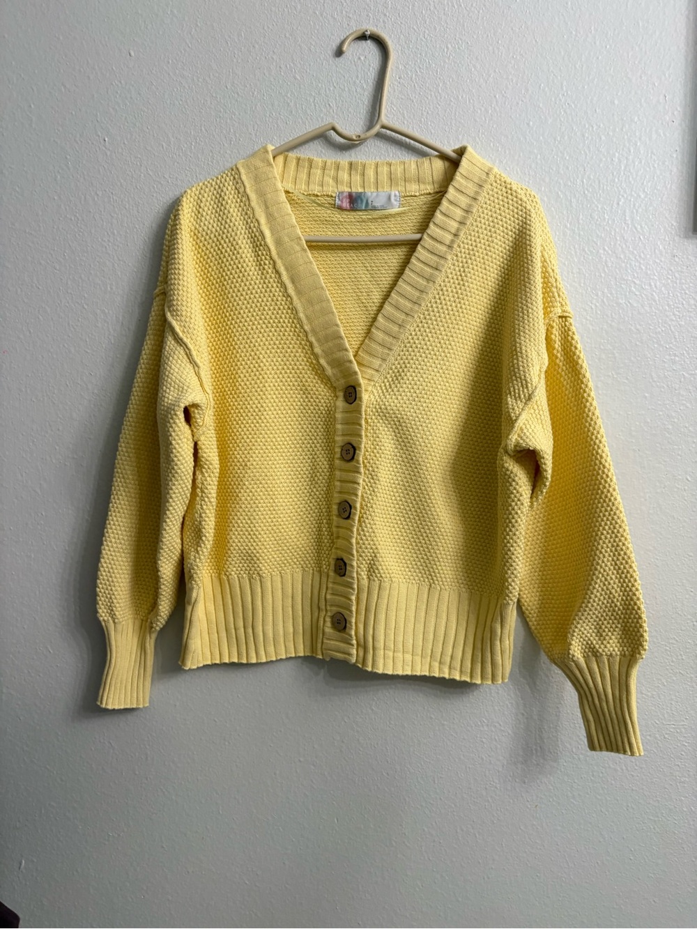 Free People Yellow V-Neck Button-Front Women's Sweater Cardigan